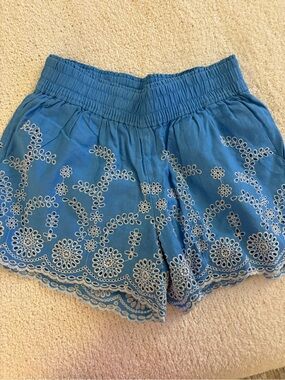 J. Crew Blue Embroidered High-Waist Shorts